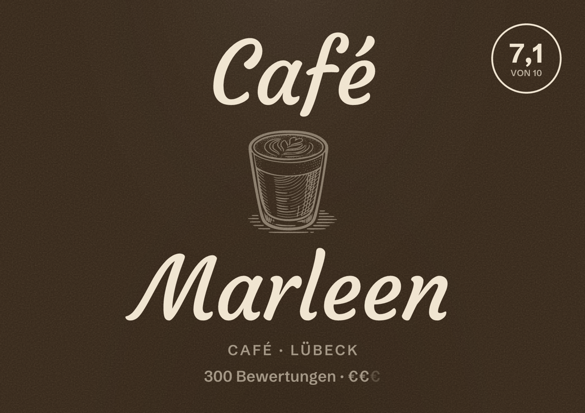 Illustriertes Poster von Café Marleen, Café in Lübeck: Bewertung 7,1 von 10 aus 300 Bewertungen, Preisniveau €€