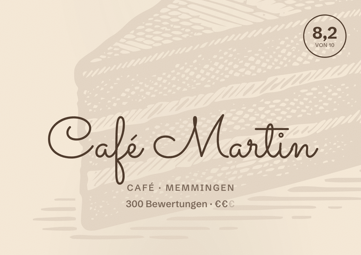 Illustriertes Poster von Café Martin, Café in Memmingen: Bewertung 8,2 von 10 aus 300 Bewertungen, Preisniveau €€