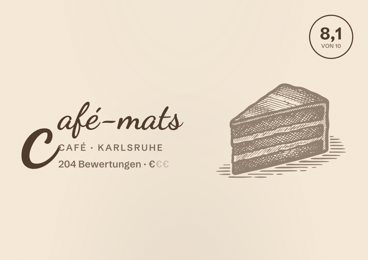 Illustriertes Poster von café-mats, Café in Karlsruhe: Bewertung 8,1 von 10 aus 204 Bewertungen, Preisniveau €
