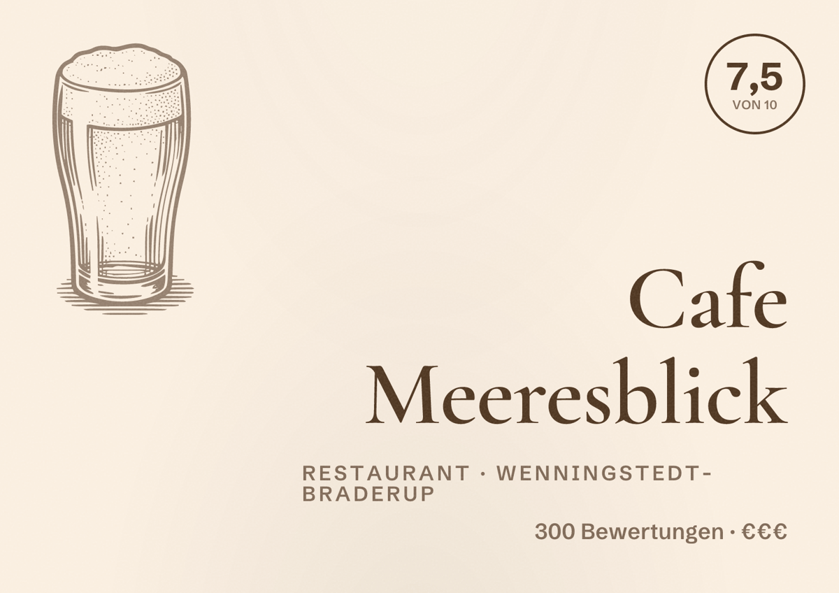 Illustriertes Poster von Cafe Meeresblick, Restaurant in Wenningstedt-Braderup: Bewertung 7,5 von 10 aus 300 Bewertungen, Preisniveau €€€