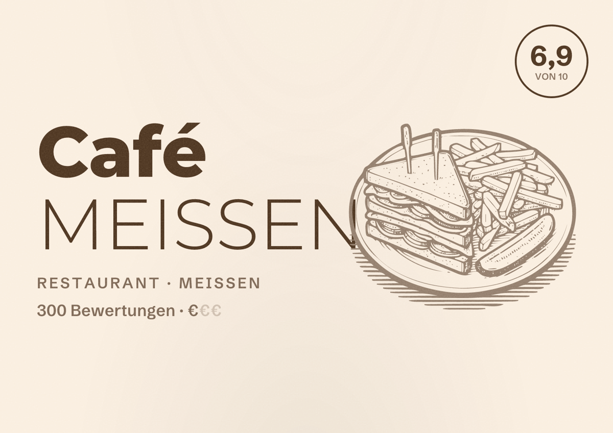 Illustriertes Poster von Café MEISSEN, Restaurant in Meißen: Bewertung 6,9 von 10 aus 300 Bewertungen, Preisniveau €