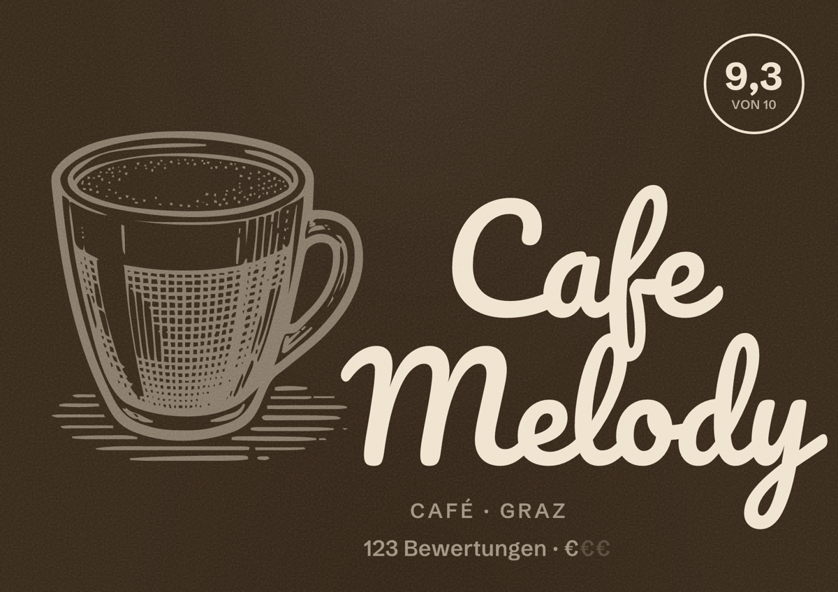 Illustriertes Poster von Cafe Melody, Café in Graz: Bewertung 9,3 von 10 aus 123 Bewertungen, Preisniveau €