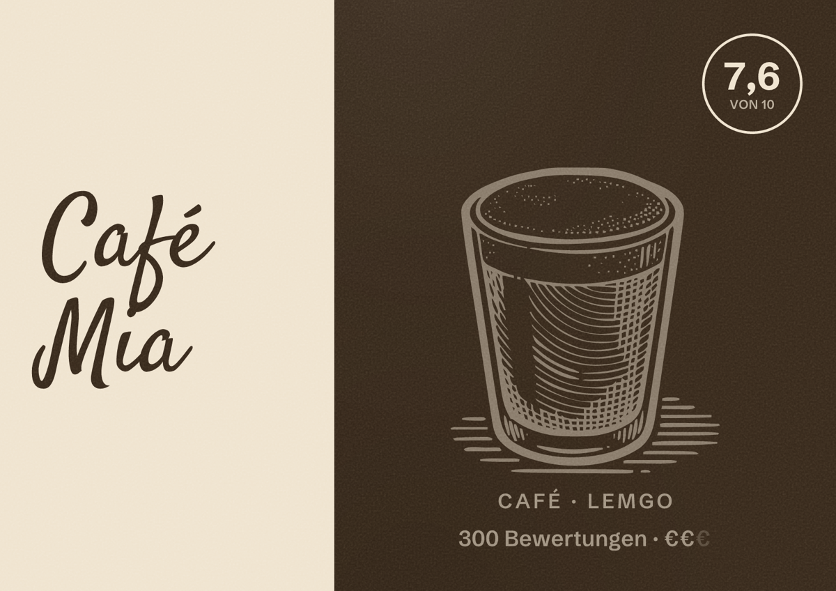 Illustriertes Poster von Café Mia, Café in Lemgo: Bewertung 7,6 von 10 aus 300 Bewertungen, Preisniveau €€