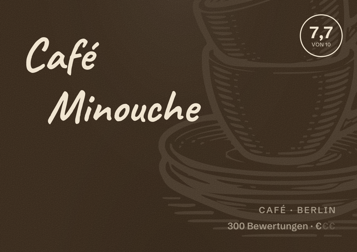 Illustriertes Poster von Café Minouche, Café in Berlin: Bewertung 7,7 von 10 aus 300 Bewertungen, Preisniveau €