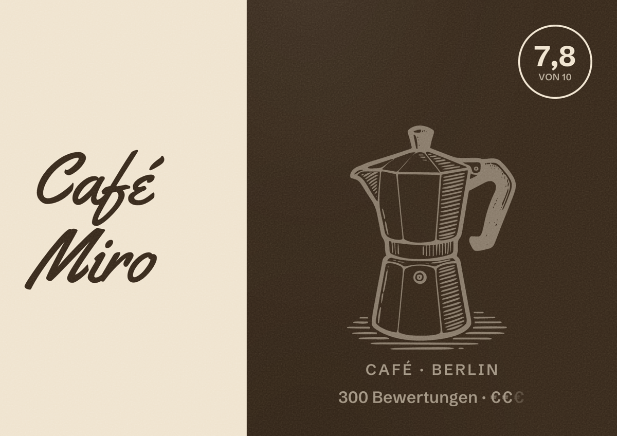 Illustriertes Poster von Café Miro, Café in Berlin: Bewertung 7,8 von 10 aus 300 Bewertungen, Preisniveau €€