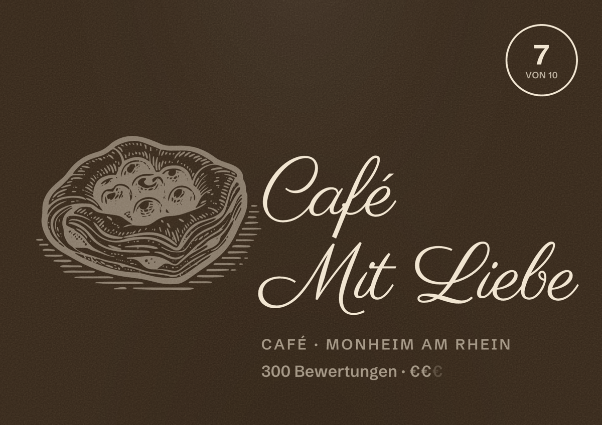 Illustriertes Poster von Café Mit Liebe, Café in Monheim am Rhein: Bewertung 7 von 10 aus 300 Bewertungen, Preisniveau €€