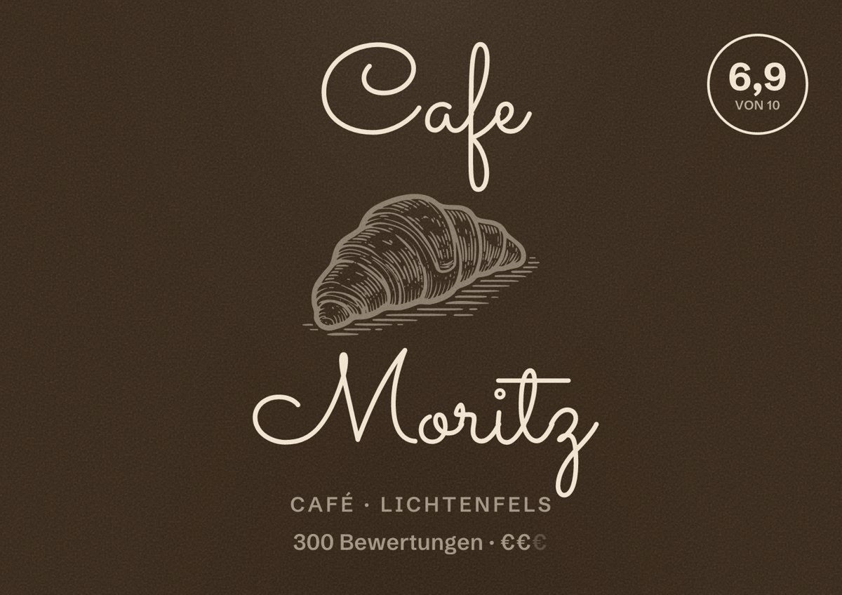 Illustriertes Poster von Cafe Moritz, Café in Lichtenfels: Bewertung 6,9 von 10 aus 300 Bewertungen, Preisniveau €€
