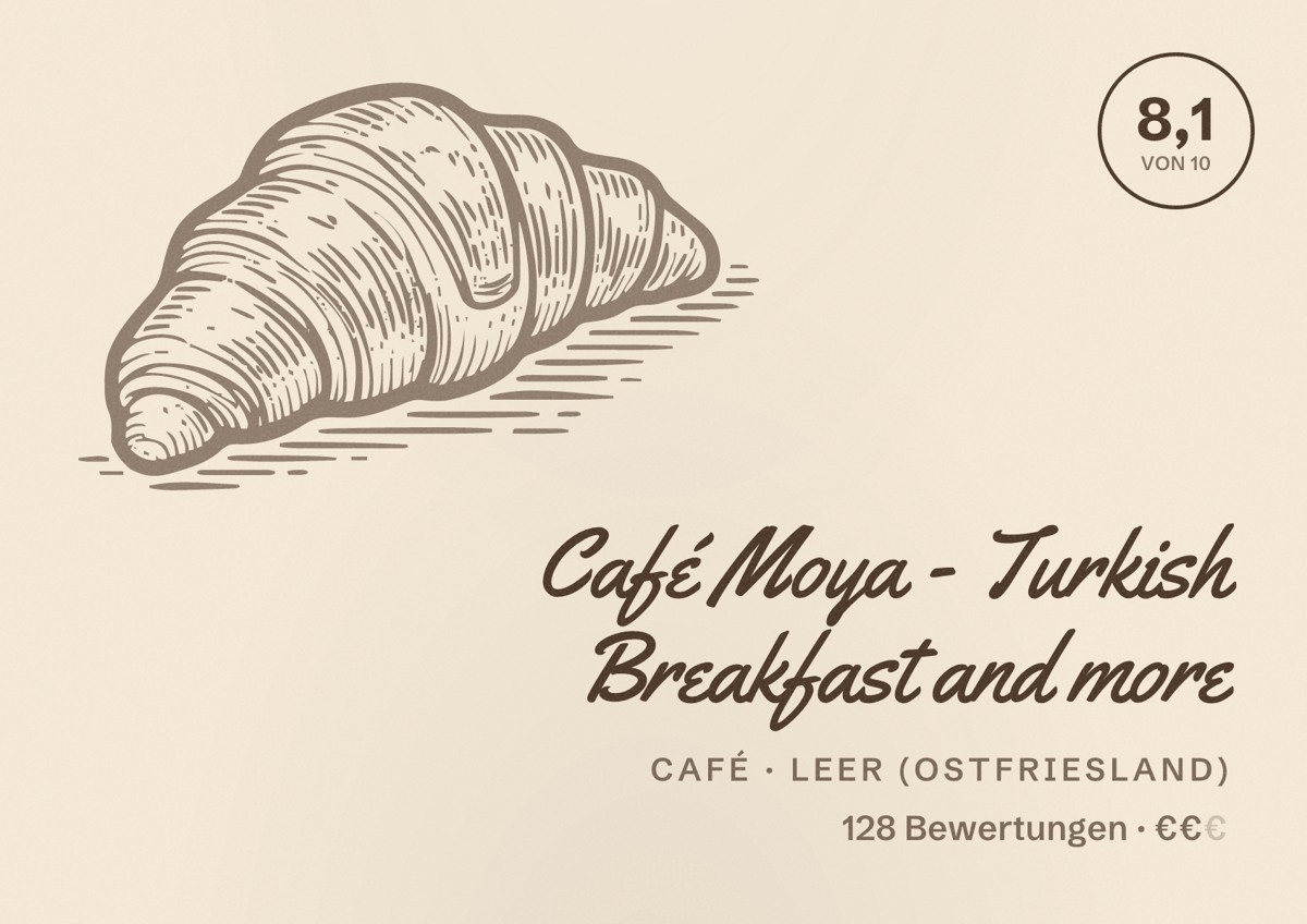 Illustriertes Poster von Café Moya - Turkish Breakfast and more, Café in Leer (Ostfriesland): Bewertung 8,1 von 10 aus 128 Bewertungen, Preisniveau €€