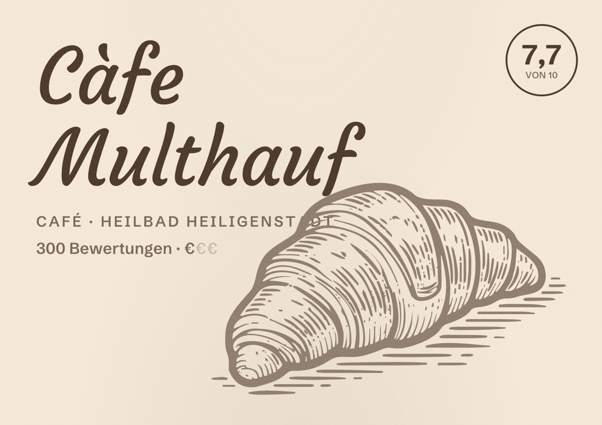 Illustriertes Poster von Càfe Multhauf, Café in Heilbad Heiligenstadt: Bewertung 7,7 von 10 aus 300 Bewertungen, Preisniveau €