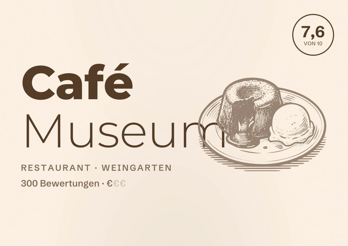Illustriertes Poster von Café Museum, Restaurant in Weingarten: Bewertung 7,6 von 10 aus 300 Bewertungen, Preisniveau €