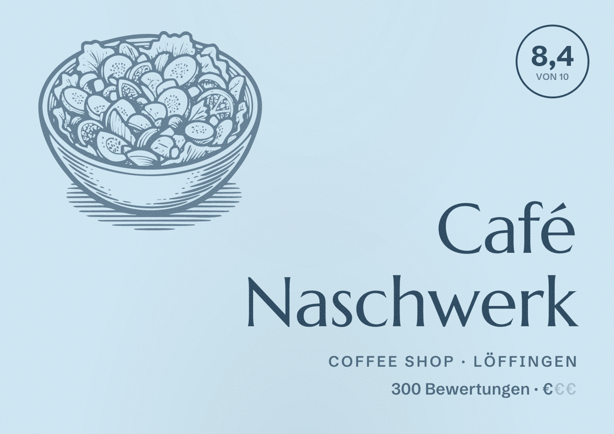 Illustriertes Poster von Café Naschwerk, Coffee Shop in Löffingen: Bewertung 8,4 von 10 aus 300 Bewertungen, Preisniveau €