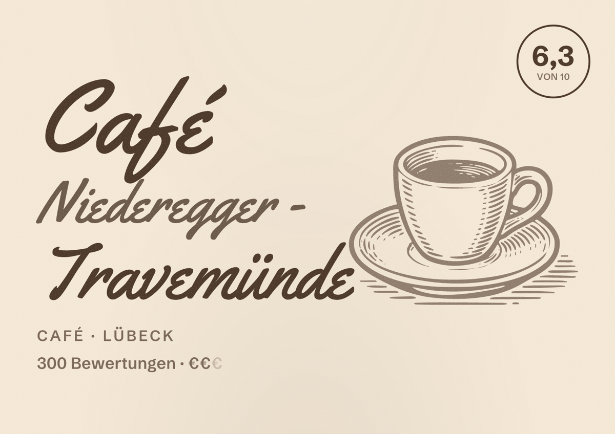 Illustriertes Poster von Café Niederegger - Travemünde, Café in Lübeck: Bewertung 6,3 von 10 aus 300 Bewertungen, Preisniveau €€