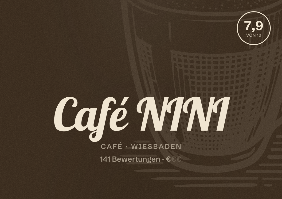 Illustriertes Poster von Café NINI, Café in Wiesbaden: Bewertung 7,9 von 10 aus 141 Bewertungen, Preisniveau €