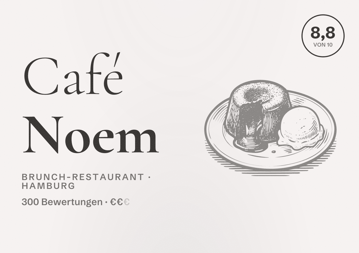 Illustriertes Poster von Café Noem, Brunch-Restaurant in Hamburg: Bewertung 8,8 von 10 aus 300 Bewertungen, Preisniveau €€