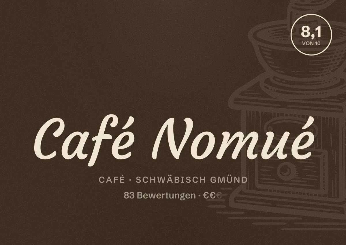 Illustriertes Poster von Café Nomué, Café in Schwäbisch Gmünd: Bewertung 8,1 von 10 aus 83 Bewertungen, Preisniveau €€