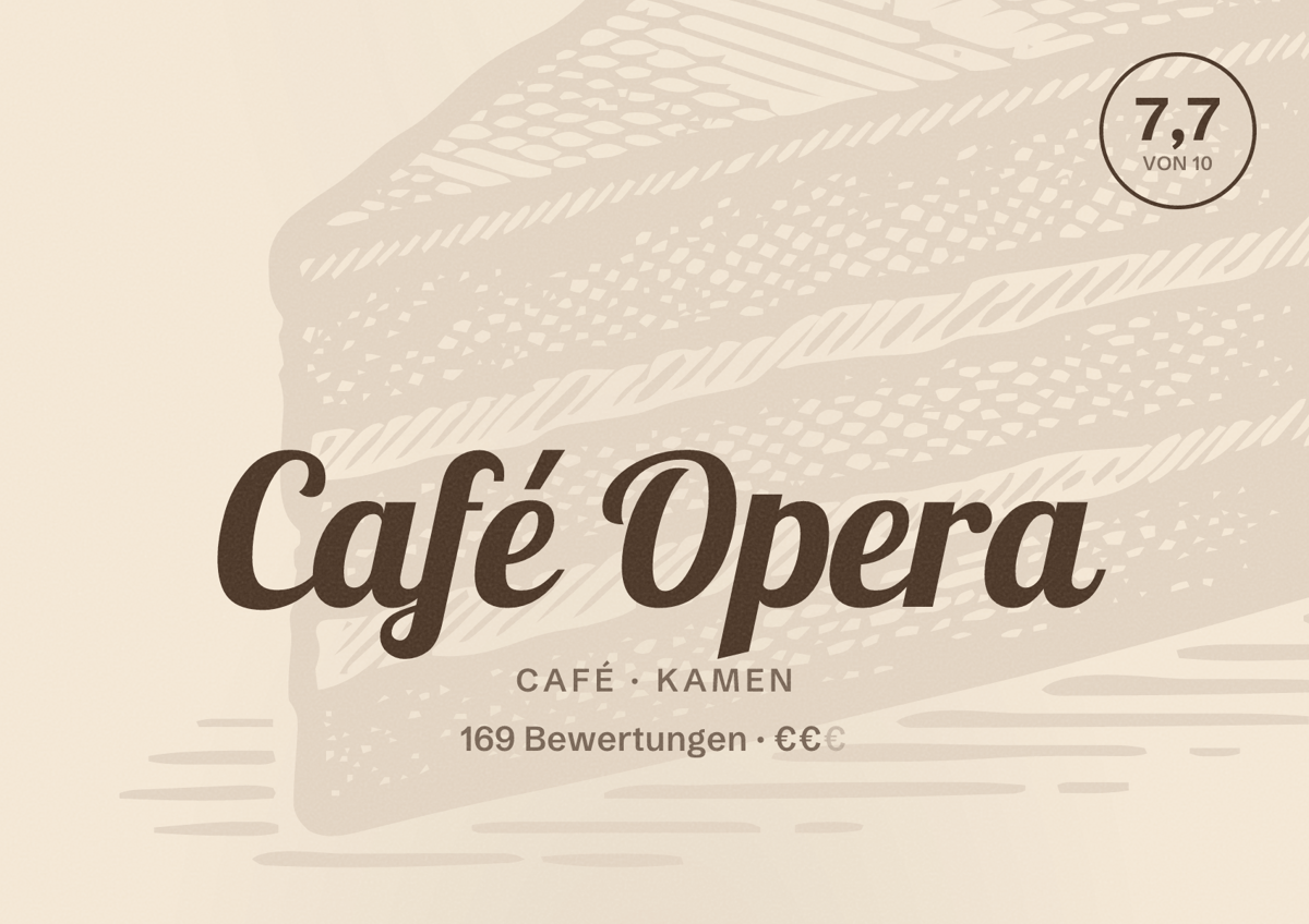 Illustriertes Poster von Café Opera, Café in Kamen: Bewertung 7,7 von 10 aus 169 Bewertungen, Preisniveau €€