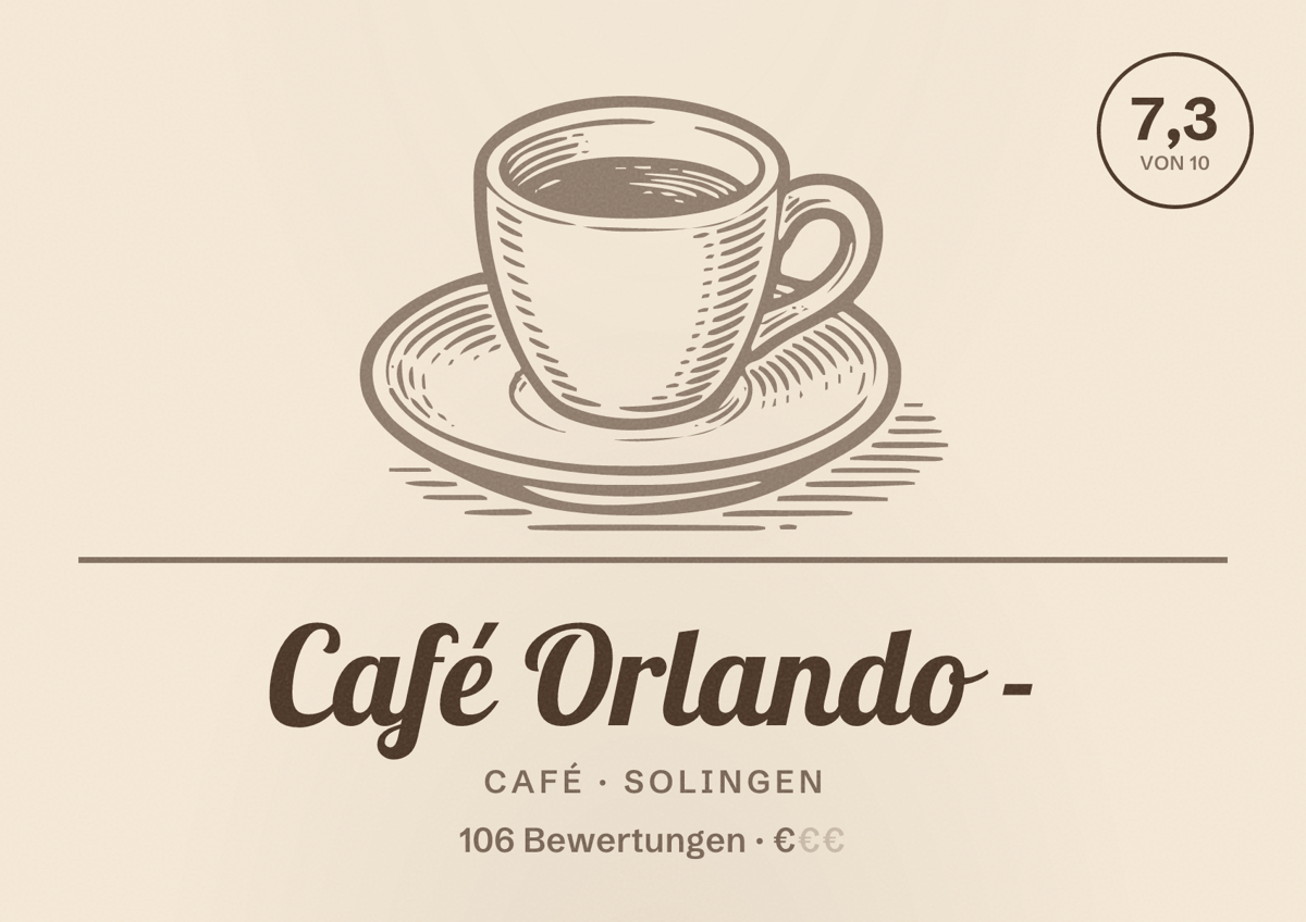 Illustriertes Poster von Café Orlando -, Café in Solingen: Bewertung 7,3 von 10 aus 106 Bewertungen, Preisniveau €
