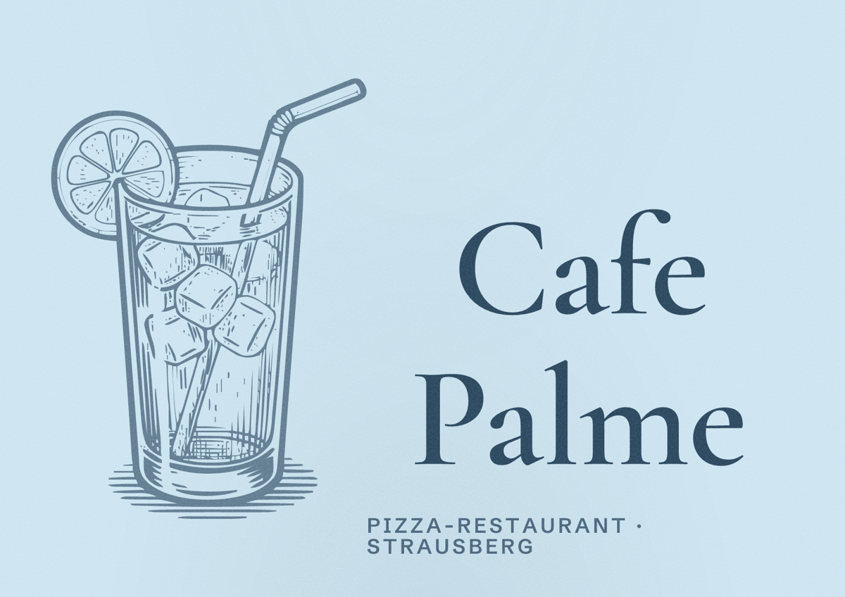 Illustriertes Poster von Cafe Palme, Pizza-Restaurant in Strausberg