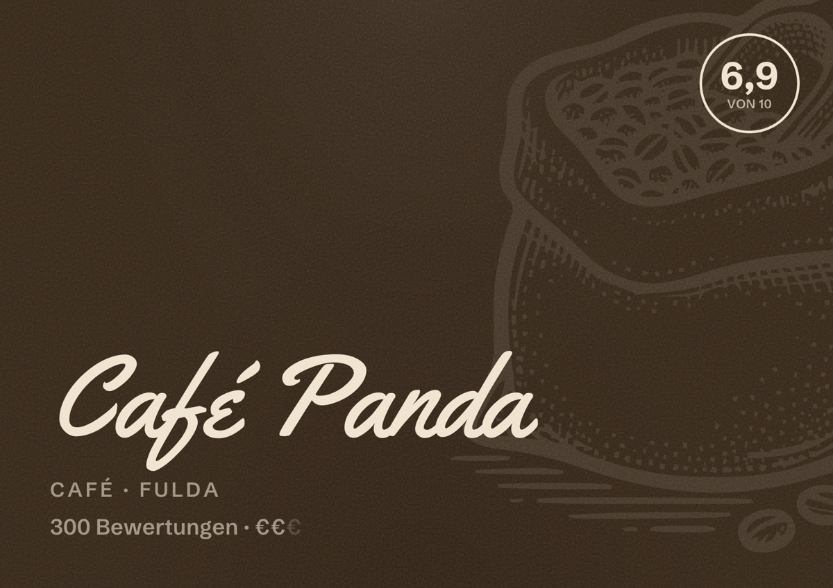 Illustriertes Poster von Café Panda, Café in Fulda: Bewertung 6,9 von 10 aus 300 Bewertungen, Preisniveau €€