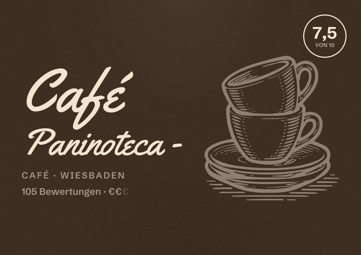 Illustriertes Poster von Café Paninoteca -, Café in Wiesbaden: Bewertung 7,5 von 10 aus 105 Bewertungen, Preisniveau €€