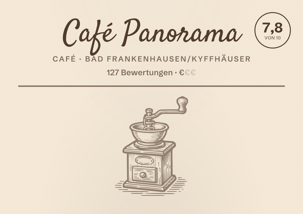 Illustriertes Poster von Café Panorama, Café in Bad Frankenhausen/Kyffhäuser: Bewertung 7,8 von 10 aus 127 Bewertungen, Preisniveau €
