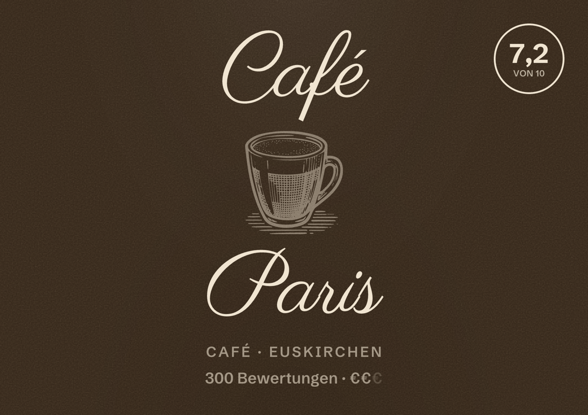 Illustriertes Poster von Café Paris, Café in Euskirchen: Bewertung 7,2 von 10 aus 300 Bewertungen, Preisniveau €€