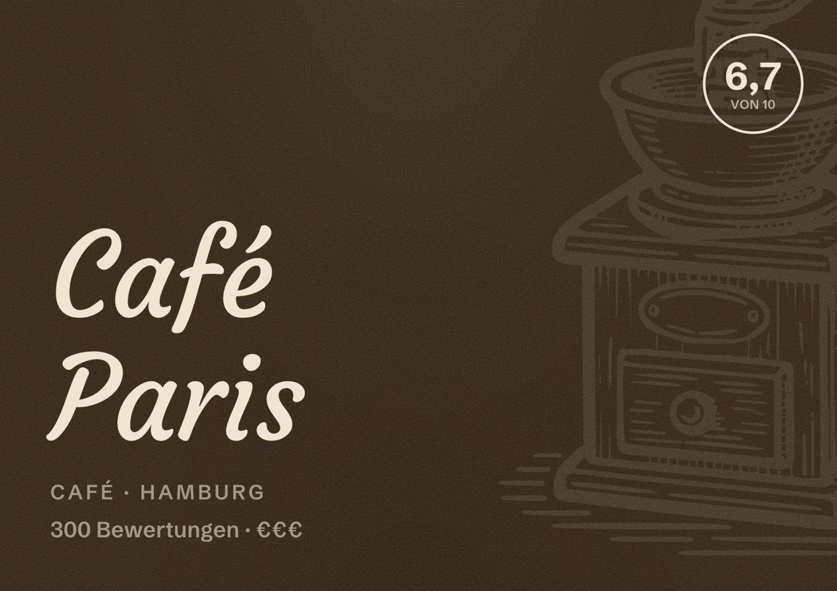 Illustriertes Poster von Café Paris, Café in Hamburg: Bewertung 6,7 von 10 aus 300 Bewertungen, Preisniveau €€€