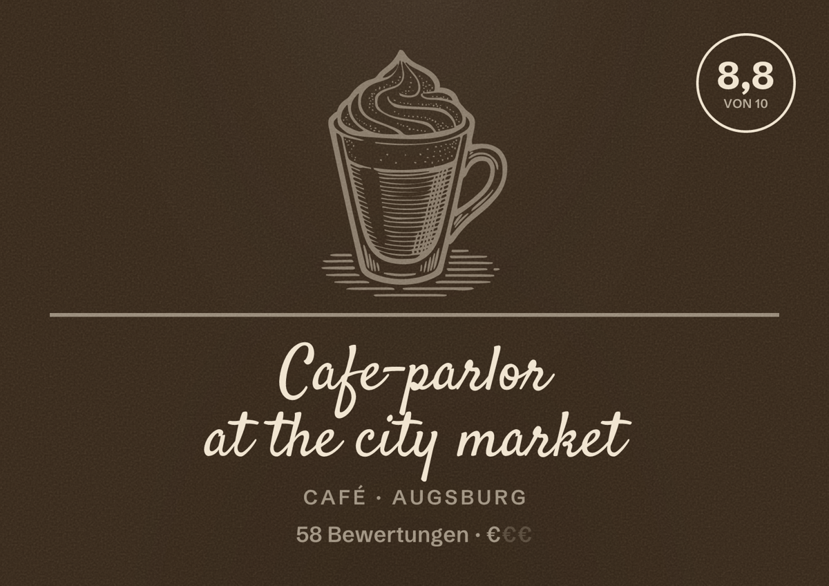 Illustriertes Poster von Cafe-parlor at the city market, Café in Augsburg: Bewertung 8,8 von 10 aus 58 Bewertungen, Preisniveau €