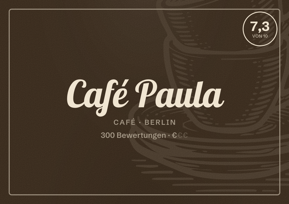 Illustriertes Poster von Café Paula, Café in Berlin: Bewertung 7,3 von 10 aus 300 Bewertungen, Preisniveau €
