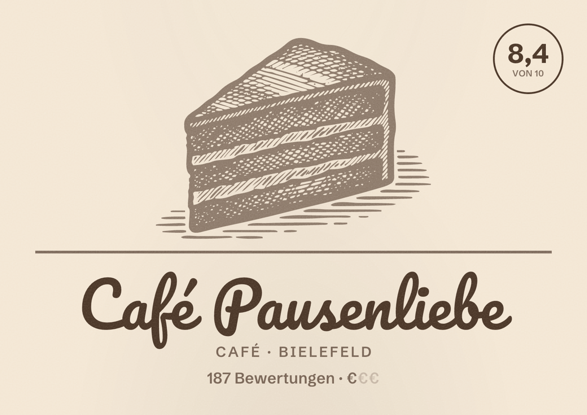 Illustriertes Poster von Café Pausenliebe, Café in Bielefeld: Bewertung 8,4 von 10 aus 187 Bewertungen, Preisniveau €
