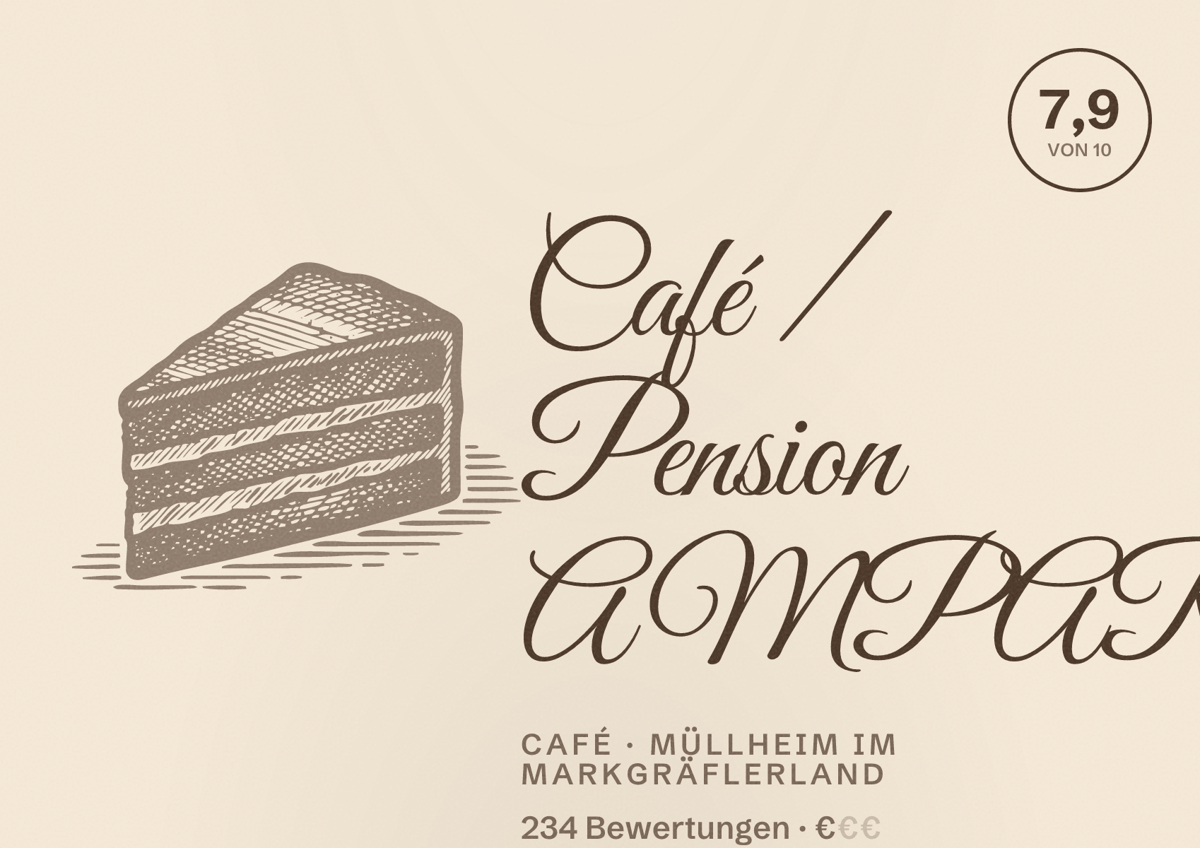 Illustriertes Poster von Café / Pension AM PARADIES, Café in Müllheim im Markgräflerland: Bewertung 7,9 von 10 aus 234 Bewertungen, Preisniveau €