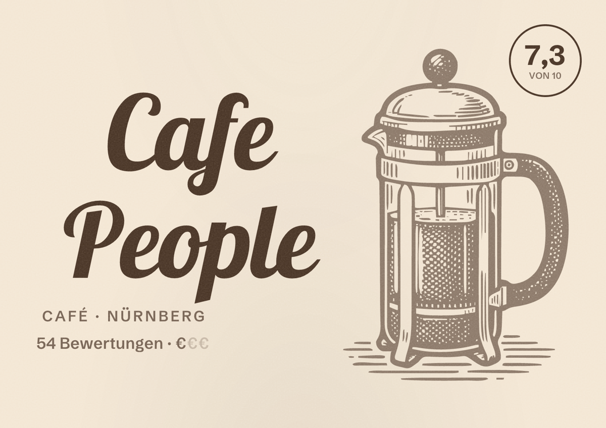 Illustriertes Poster von Cafe People, Café in Nürnberg: Bewertung 7,3 von 10 aus 54 Bewertungen, Preisniveau €