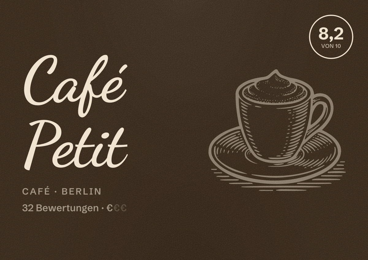 Illustriertes Poster von Café Petit, Café in Berlin: Bewertung 8,2 von 10 aus 32 Bewertungen, Preisniveau €