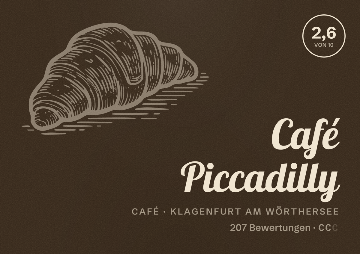 Illustriertes Poster von Café Piccadilly, Café in Klagenfurt am Wörthersee: Bewertung 2,6 von 10 aus 207 Bewertungen, Preisniveau €€