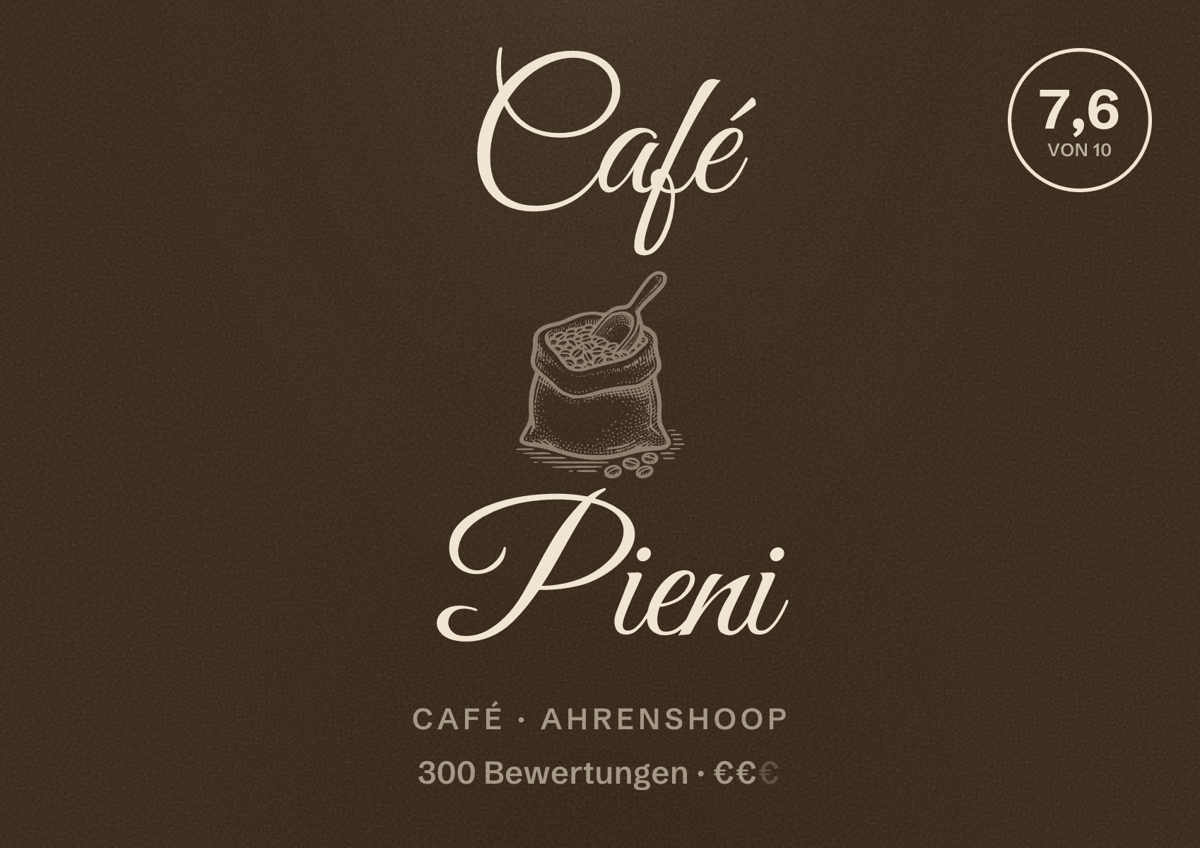 Illustriertes Poster von Café Pieni, Café in Ahrenshoop: Bewertung 7,6 von 10 aus 300 Bewertungen, Preisniveau €€