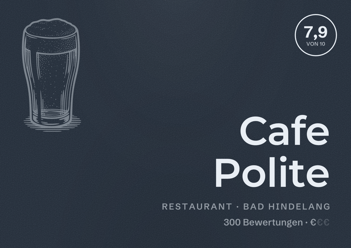 Illustriertes Poster von Cafe Polite, Restaurant in Bad Hindelang: Bewertung 7,9 von 10 aus 300 Bewertungen, Preisniveau €