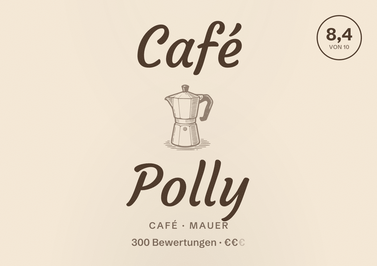 Illustriertes Poster von Café Polly, Café in Mauer: Bewertung 8,4 von 10 aus 300 Bewertungen, Preisniveau €€