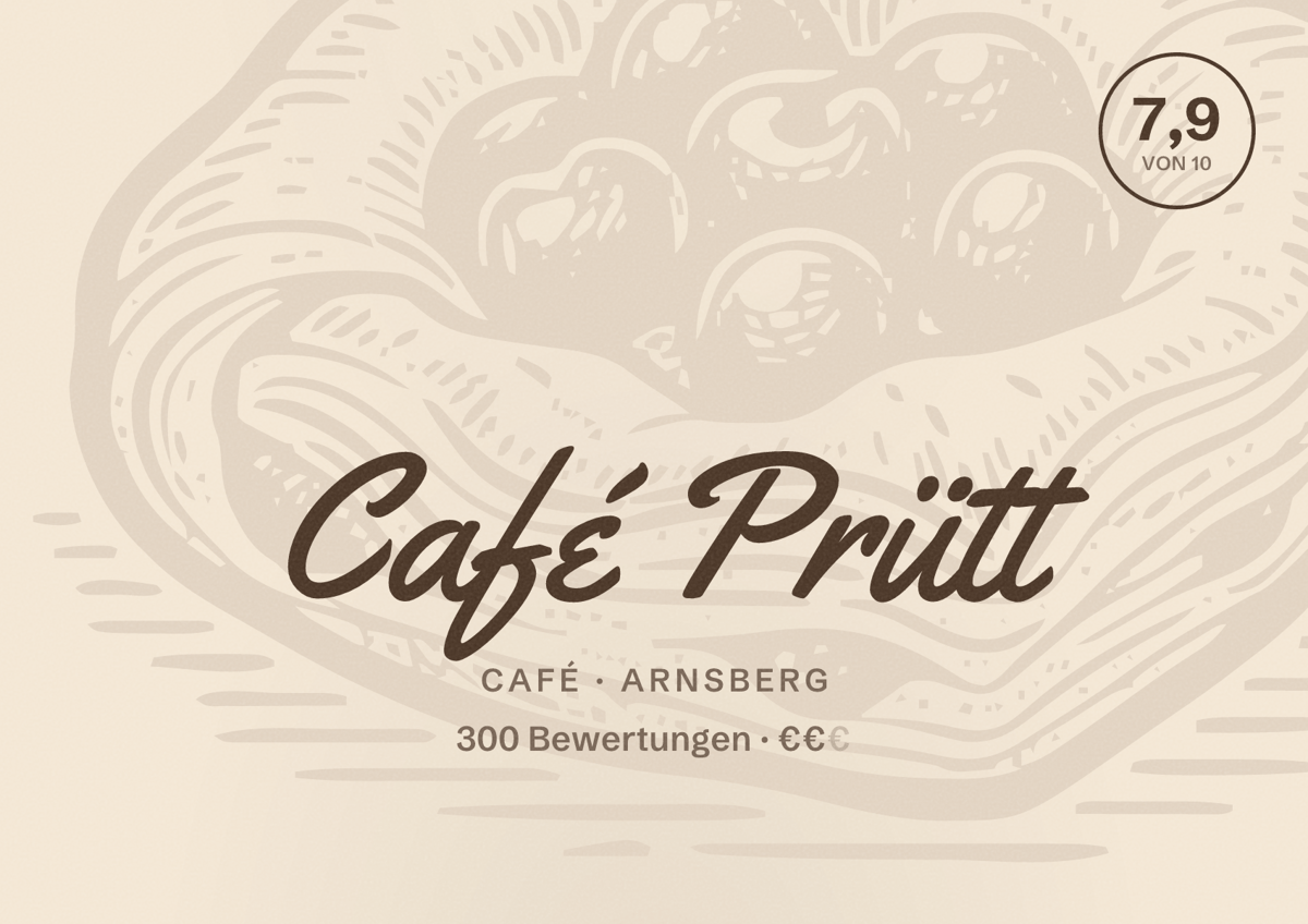 Illustriertes Poster von Café Prütt, Café in Arnsberg: Bewertung 7,9 von 10 aus 300 Bewertungen, Preisniveau €€