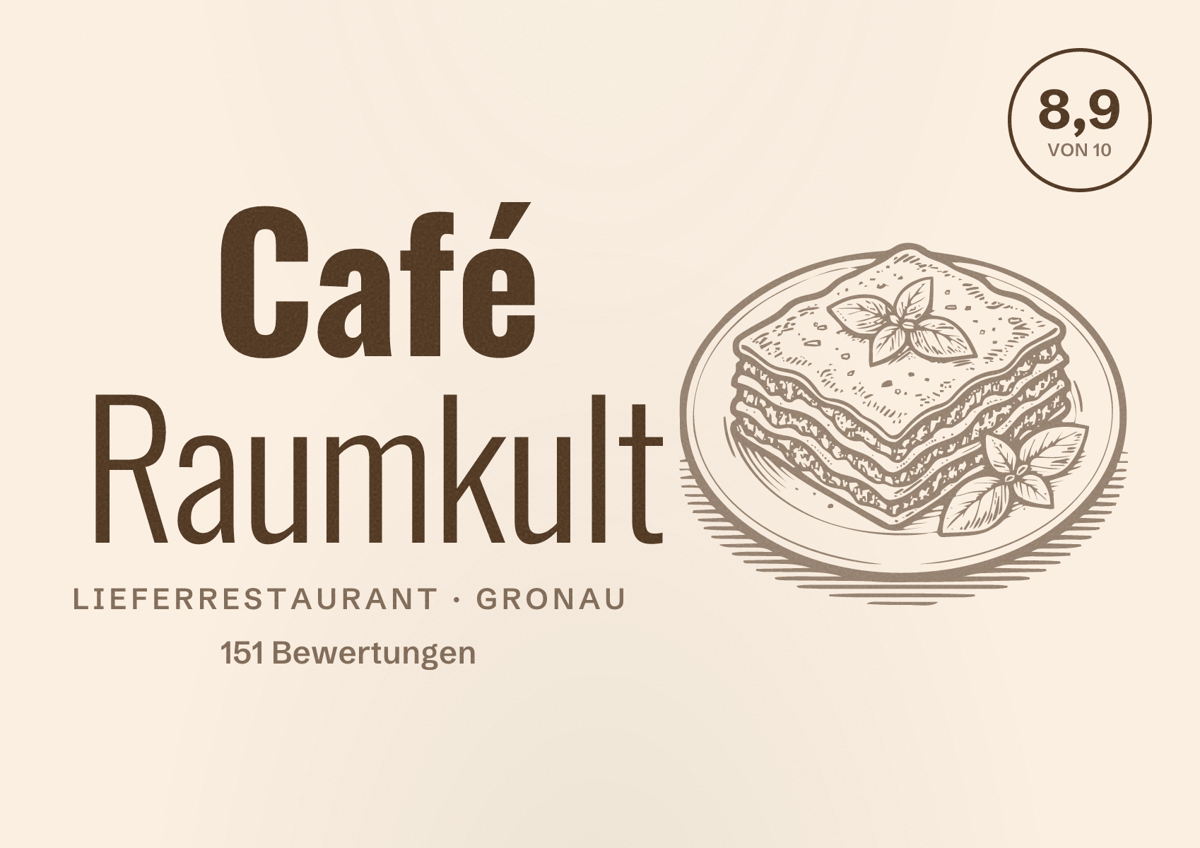 Illustriertes Poster von Café Raumkult, Lieferrestaurant in Gronau: Bewertung 8,9 von 10 aus 151 Bewertungen
