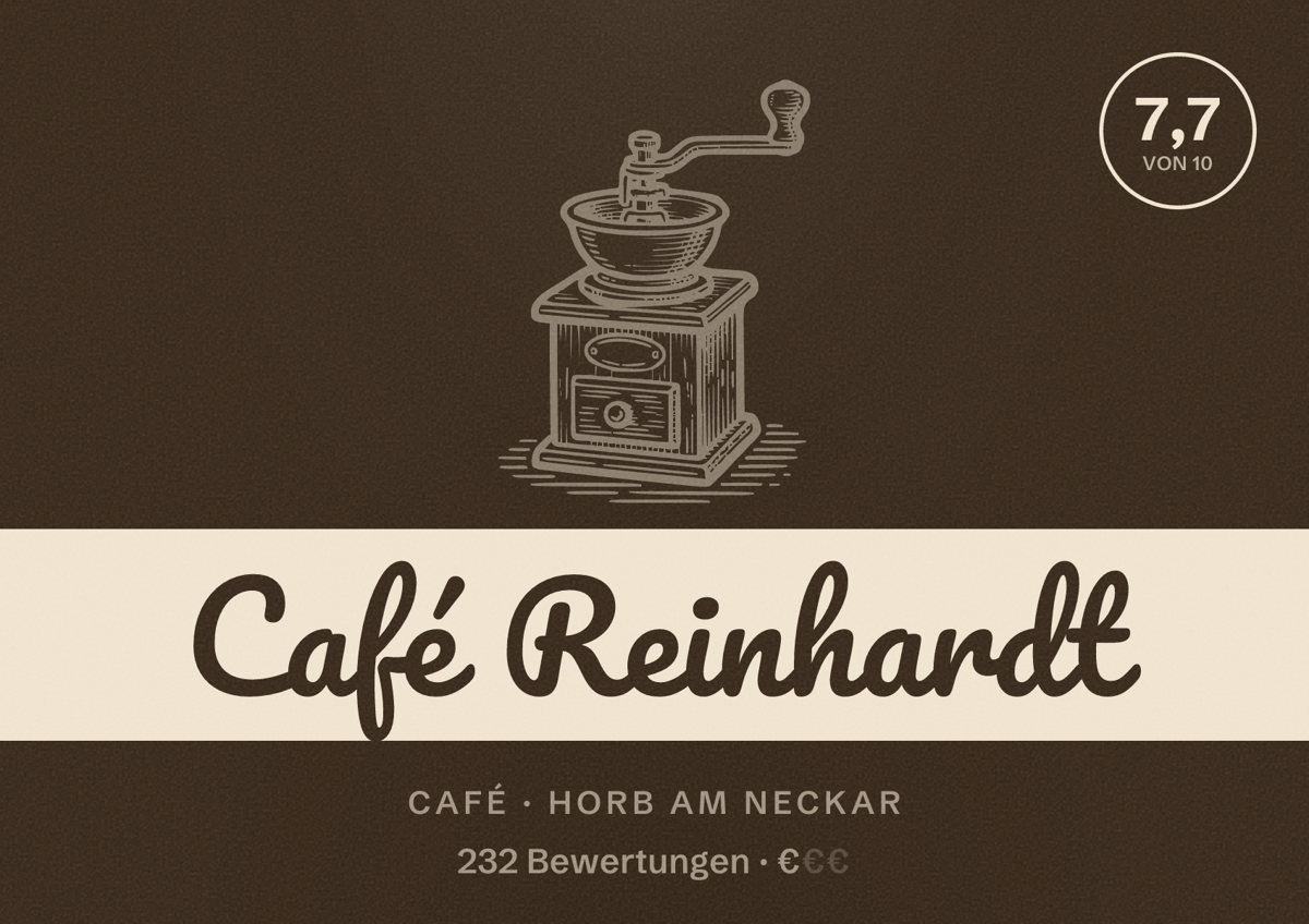 Illustriertes Poster von Café Reinhardt, Café in Horb am Neckar: Bewertung 7,7 von 10 aus 232 Bewertungen, Preisniveau €
