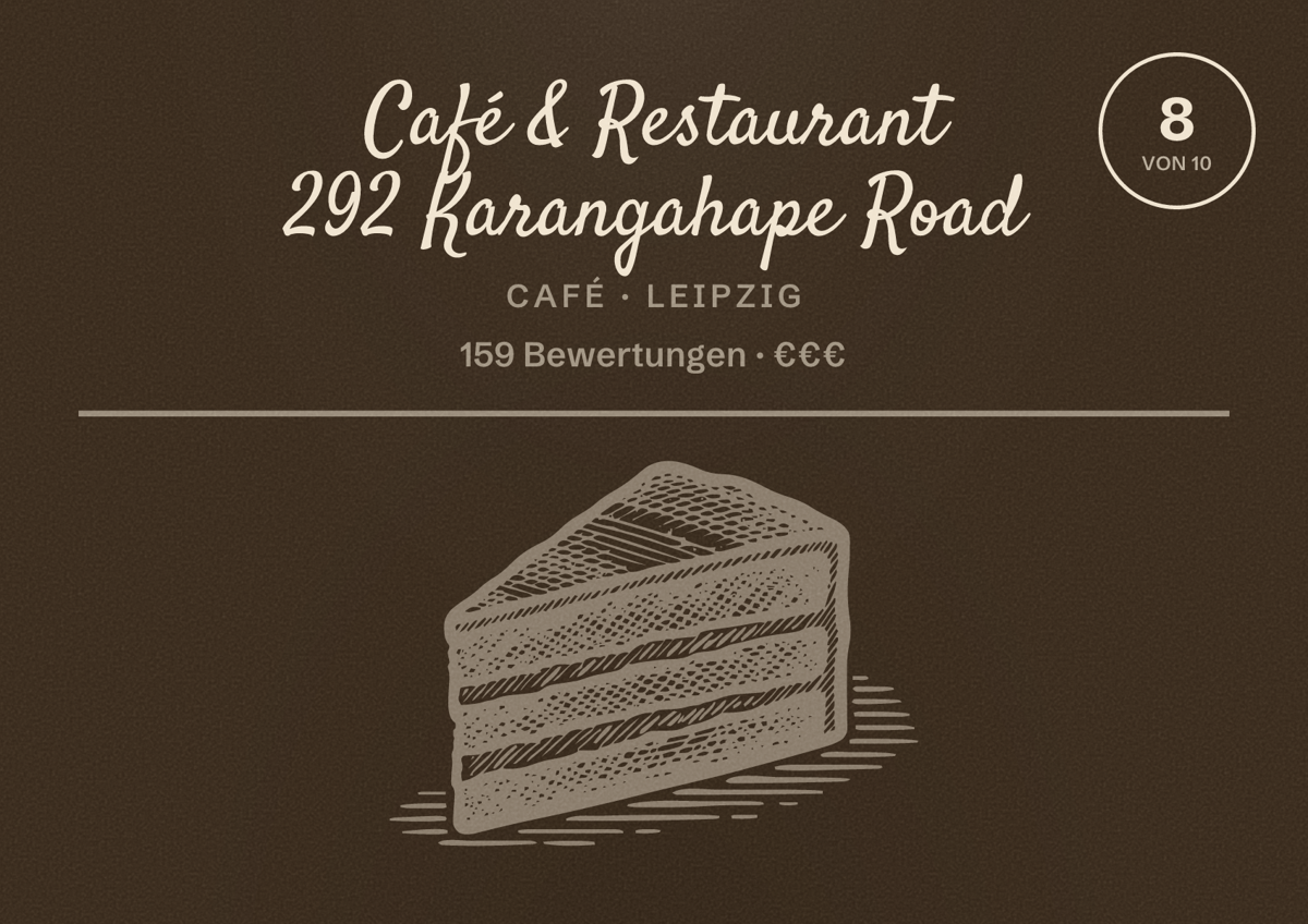 Illustriertes Poster von Café & Restaurant 292 Karangahape Road, Café in Leipzig: Bewertung 8 von 10 aus 159 Bewertungen, Preisniveau €€€