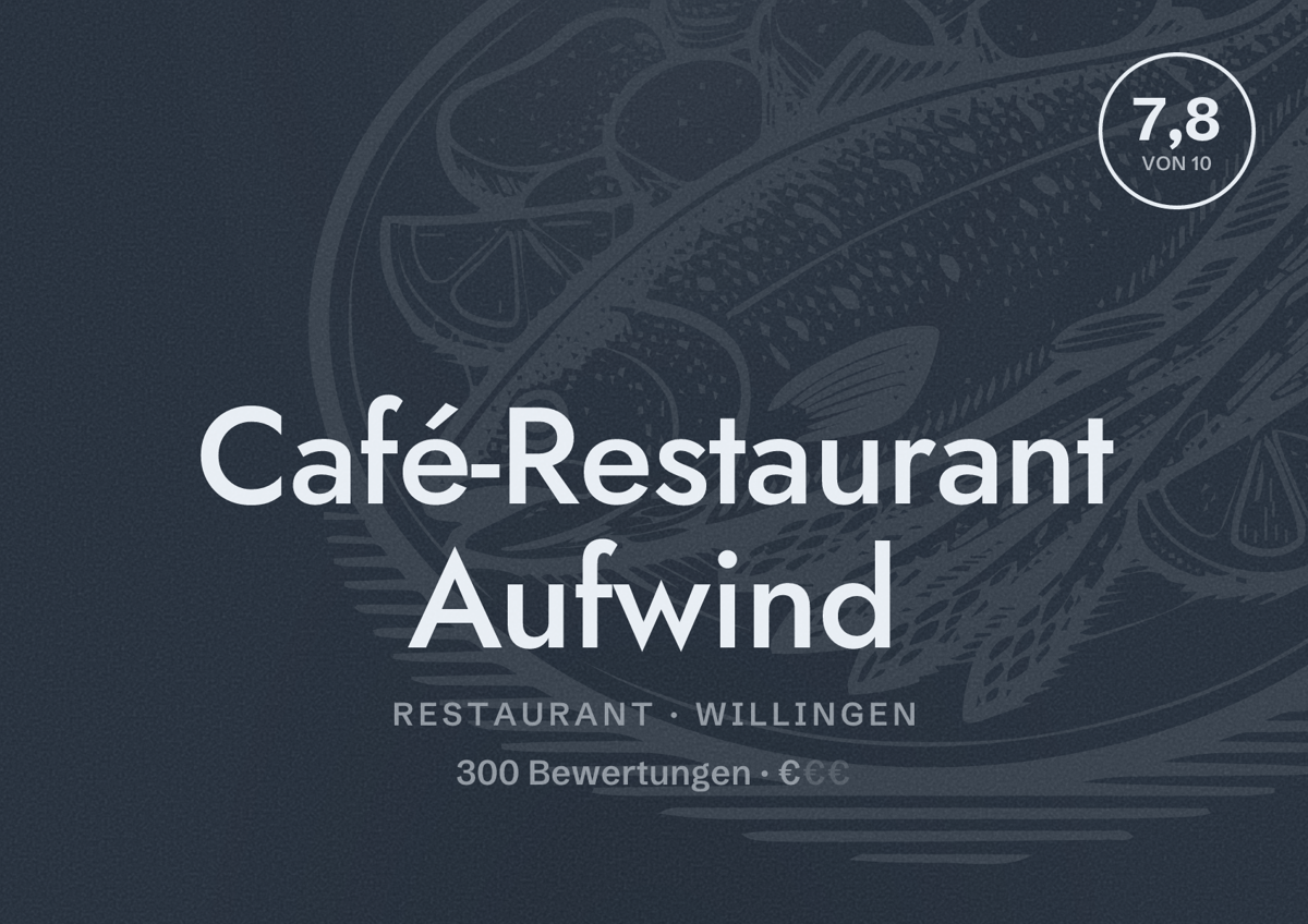 Illustriertes Poster von Café-Restaurant Aufwind, Restaurant in Willingen: Bewertung 7,8 von 10 aus 300 Bewertungen, Preisniveau €