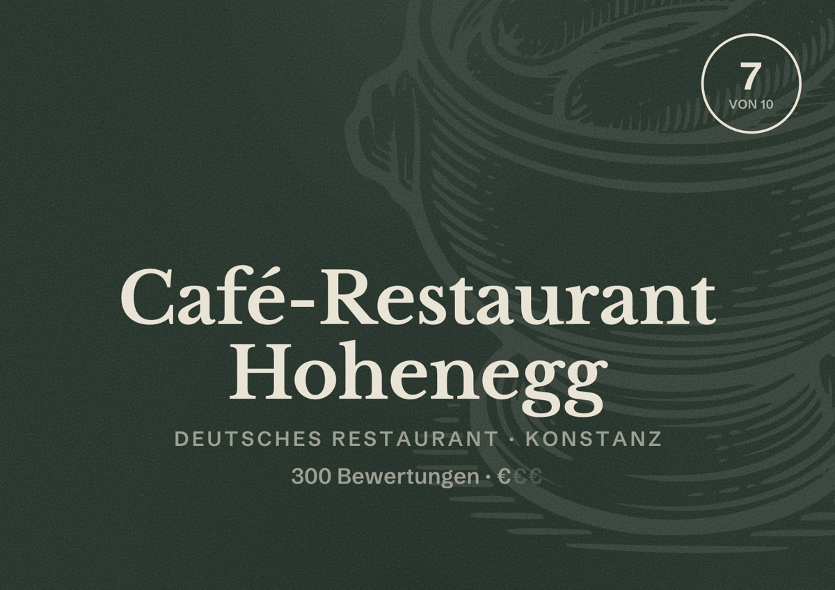 Illustriertes Poster von Café-Restaurant Hohenegg, Deutsches Restaurant in Konstanz: Bewertung 7 von 10 aus 300 Bewertungen, Preisniveau €