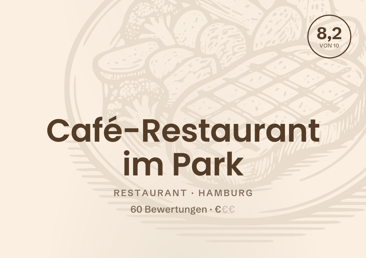 Illustriertes Poster von Café-Restaurant im Park, Restaurant in Hamburg: Bewertung 8,2 von 10 aus 60 Bewertungen, Preisniveau €