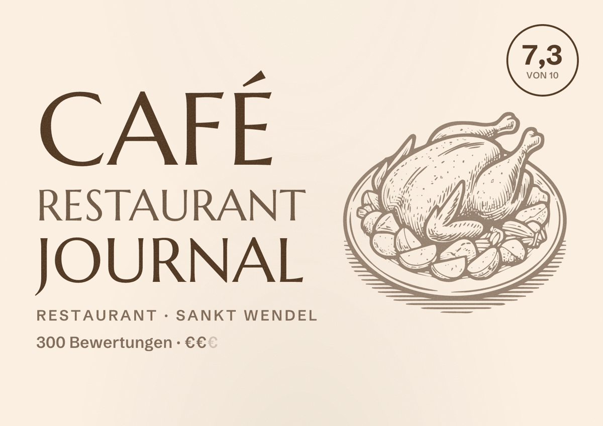 Illustriertes Poster von Café Restaurant Journal, Restaurant in Sankt Wendel: Bewertung 7,3 von 10 aus 300 Bewertungen, Preisniveau €€