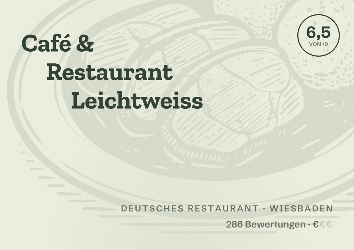 Illustriertes Poster von Café & Restaurant Leichtweiss, Deutsches Restaurant in Wiesbaden: Bewertung 6,5 von 10 aus 286 Bewertungen, Preisniveau €
