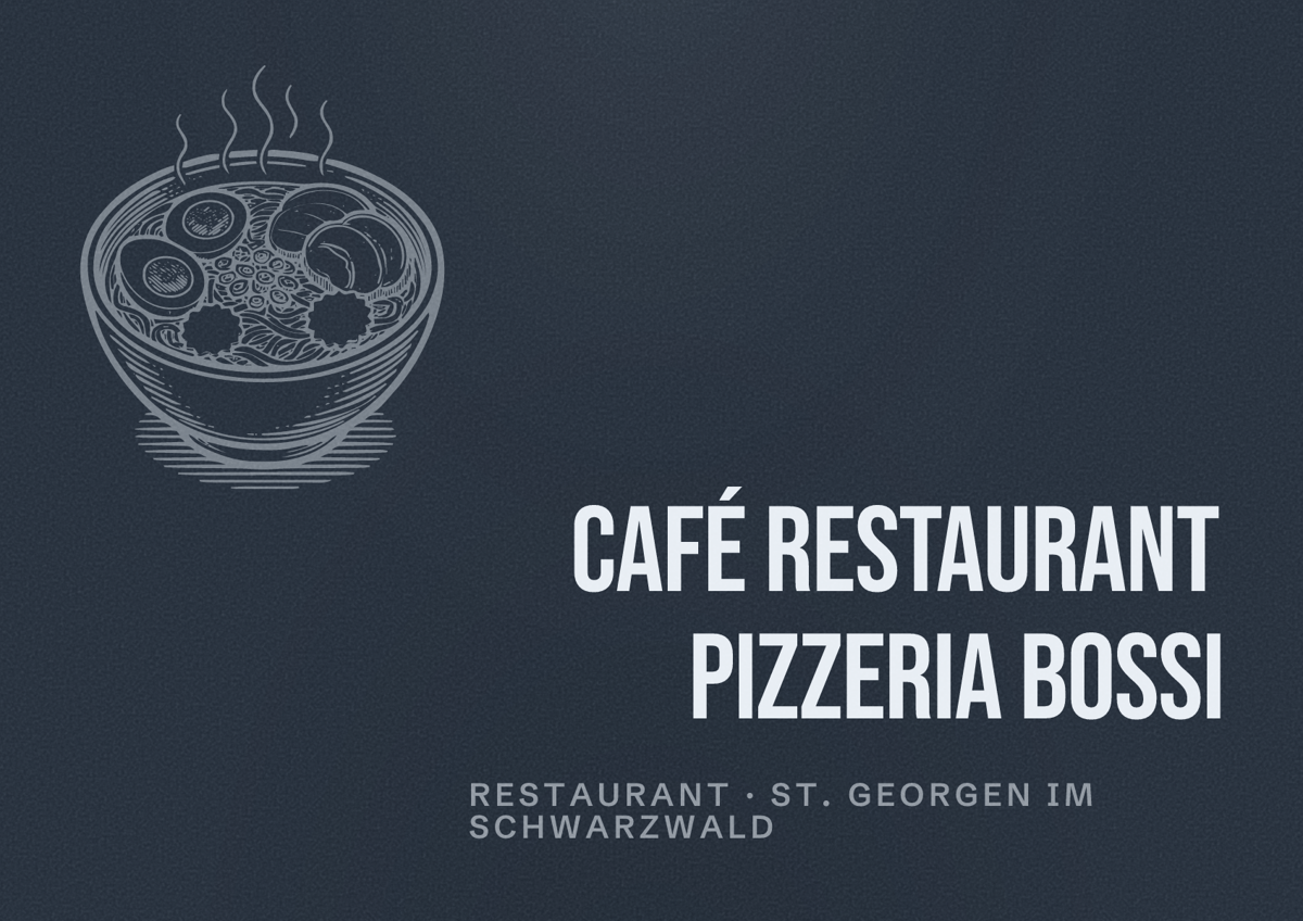 Illustriertes Poster von CAFÉ RESTAURANT PIZZERIA BOSSI, Restaurant in St. Georgen im Schwarzwald