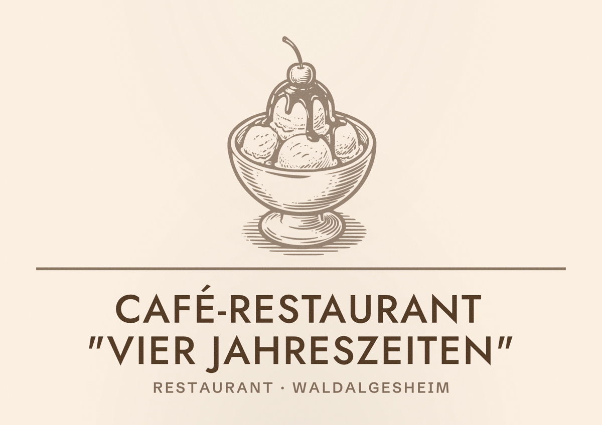 Illustriertes Poster von Café-Restaurant "Vier Jahreszeiten", Restaurant in Waldalgesheim