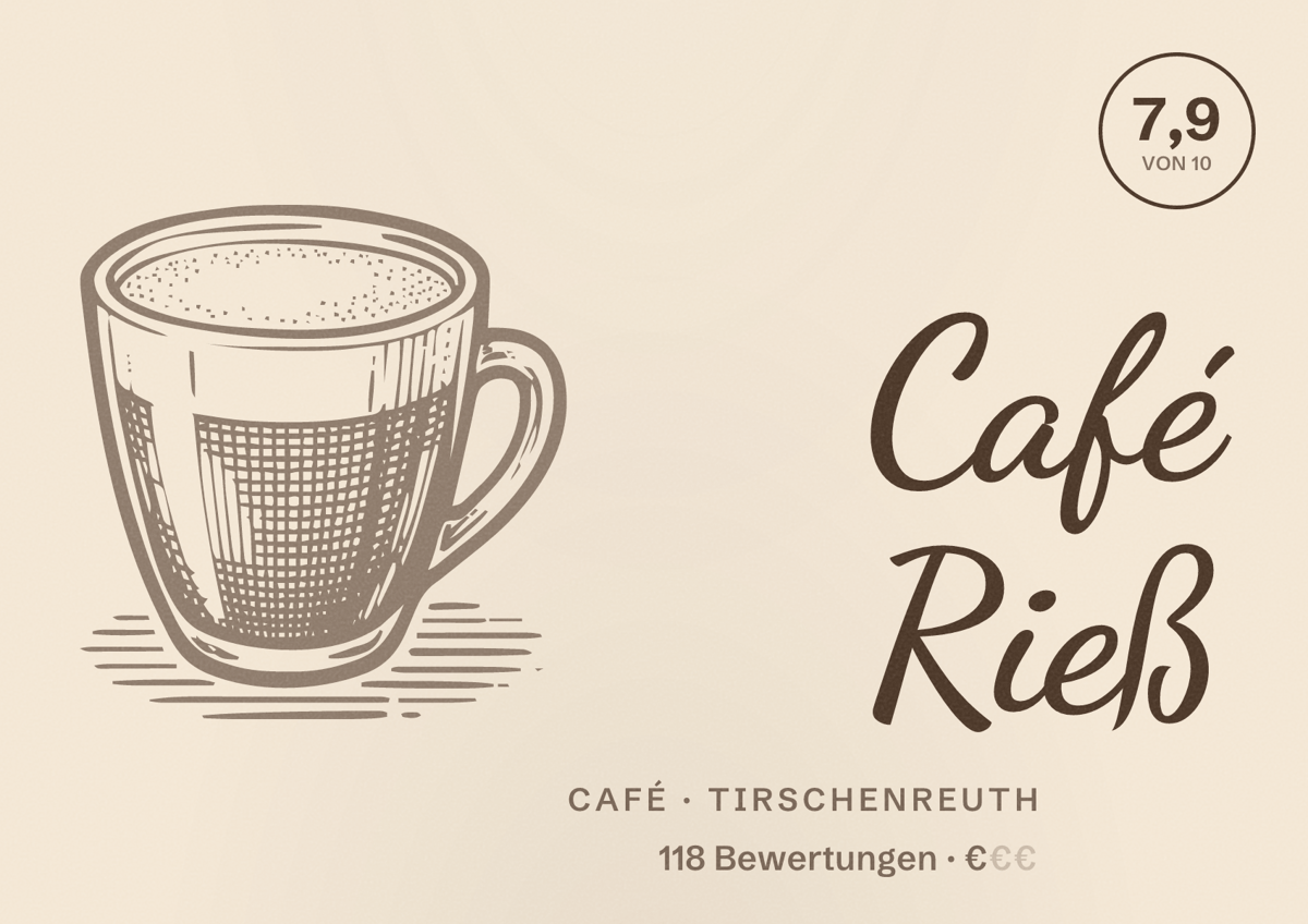 Illustriertes Poster von Café Rieß, Café in Tirschenreuth: Bewertung 7,9 von 10 aus 118 Bewertungen, Preisniveau €
