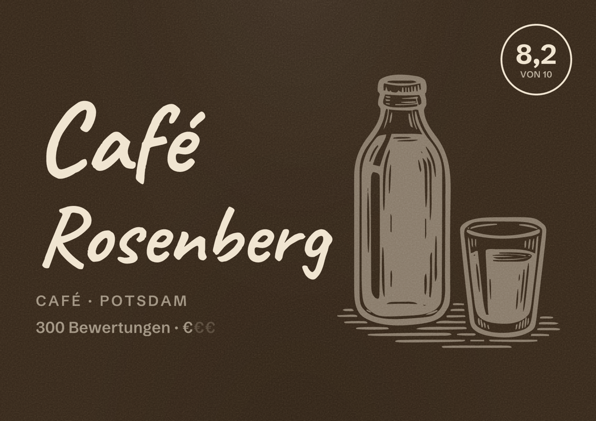 Illustriertes Poster von Café Rosenberg, Café in Potsdam: Bewertung 8,2 von 10 aus 300 Bewertungen, Preisniveau €